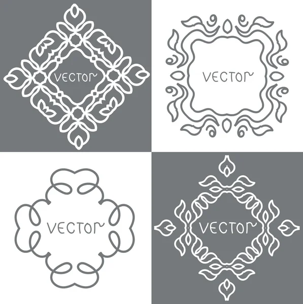 Blommig disposition ramar och gränser. Vector mono-line grafisk designmallar. — Stock vektor