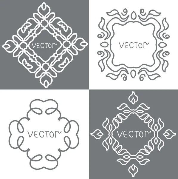 Floral outline frames and borders. Vector mono line graphic design templates. — Stock Vector