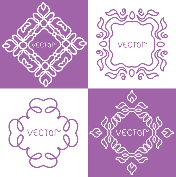 Floral outline frames and borders. Monogram mono line style. Vector design element. — Stock Vector