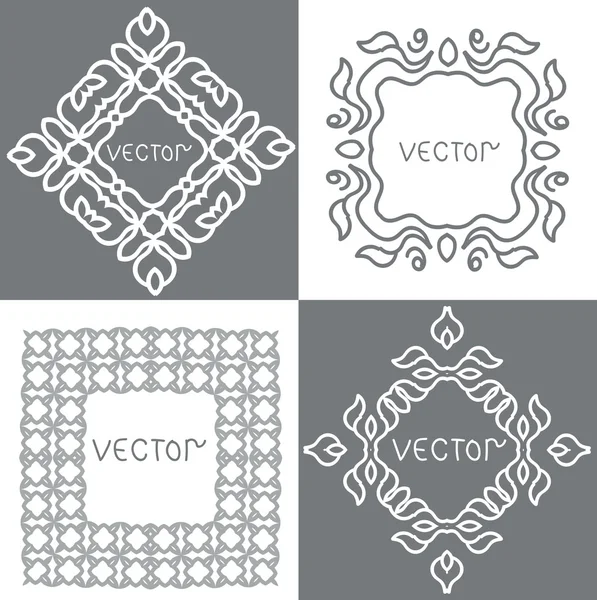Marcos de contorno floral y bordes. Monograma estilo mono línea. Elemento de diseño vectorial . — Archivo Imágenes Vectoriales
