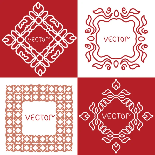 Floral outline frames and borders. Vector mono line graphic design templates. — Stock Vector