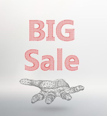 Vector illustration of big sale. Molecular lattice. Structural mesh of polygons on a white background.