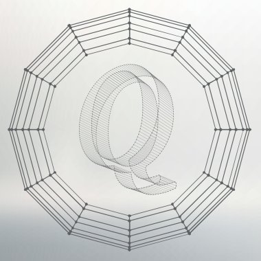 Vector illustration of letter Q. Fonts of Mesh polygonal. Wire frame contour alphabets. Abstract creative concept vector logo.