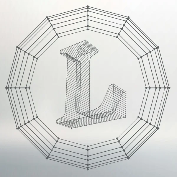 Vector illustration of letter L. Fonts of Mesh polygonal. Wire frame contour alphabets. Abstract creative concept vector logo. — Διανυσματικό Αρχείο