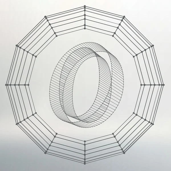 Vector illustration of letter O. Fonts of Mesh polygonal. Wire frame contour alphabets. Abstract creative concept vector logo. — Stok Vektör