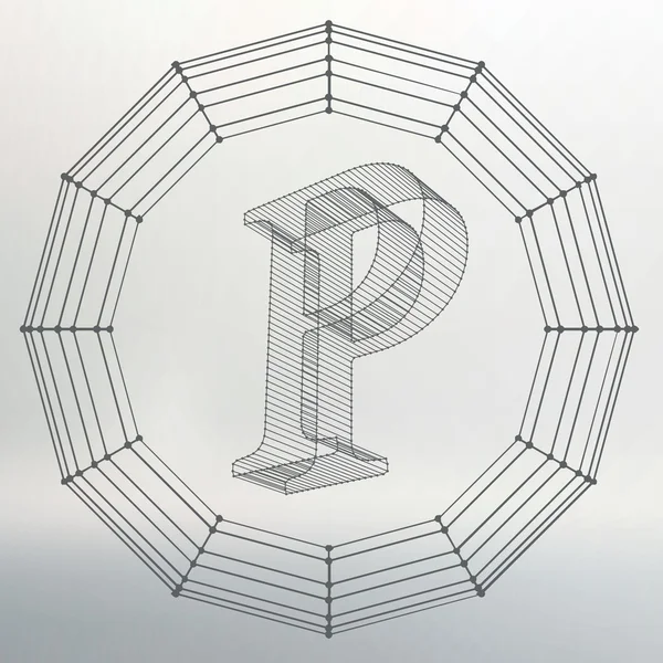 Vector illustration of letter P. Fonts of Mesh polygonal. Wire frame contour alphabets. Abstract creative concept vector logo. — ストックベクタ