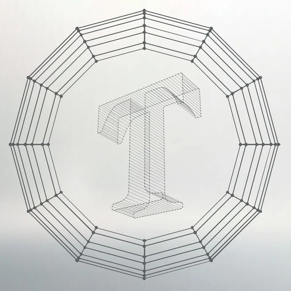 Векторная иллюстрация буквы T. Шрифты многоугольника сетки. Контурный алфавит проволочной рамки. Абстрактный векторный логотип . — стоковый вектор