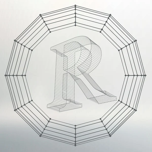 Vector illustration of letter R. Fonts of Mesh polygonal. Wire frame contour alphabets. Abstract creative concept vector logo. — 图库矢量图片