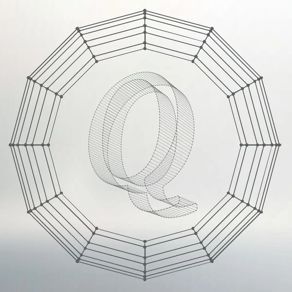 Illustrazione vettoriale della lettera Q. Fonts of Mesh poligonale. Alfabeti di contorno della cornice metallica. Astratto concetto creativo logo vettoriale . — Vettoriale Stock