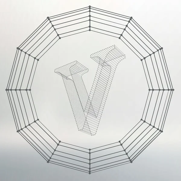 Vector illustration of letter V. Fonts of Mesh polygonal. Wire frame contour alphabets. Abstract creative concept vector logo. — ストックベクタ