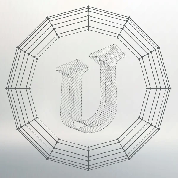 Vector illustration of letter U. Fonts of Mesh polygonal. Wire frame contour alphabets. Abstract creative concept vector logo. — 图库矢量图片