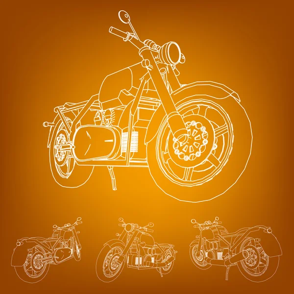 Landsvägscykel. Motorcykel i konturlinjer. Silhuetten av en motorcykel. Konturer av motorcykeln. Tredimensionell bild av en motorcykel i en ritning. — Stock vektor