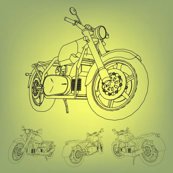 公路自行车。摩托车在轮廓线。一辆摩托车的剪影。摩托车的轮廓。一辆摩托车在绘图中的三维图像. — 图库矢量图片