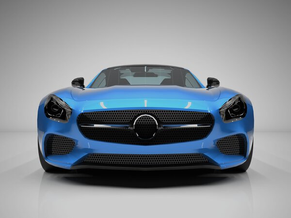 Sports car front view. The image of a sports blue car on a white background.