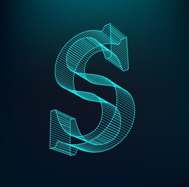 S. Polygonal mektup mektup. Düşük Poli modeli. Üç boyutlu kafes. Birim kafes karakter.