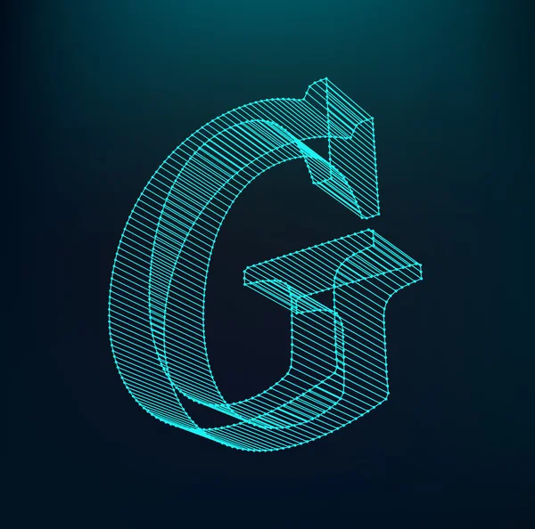 The letter G. Polygonal letter. Low poly model. The three-dimensional mesh. Volume mesh character. — Stockvector