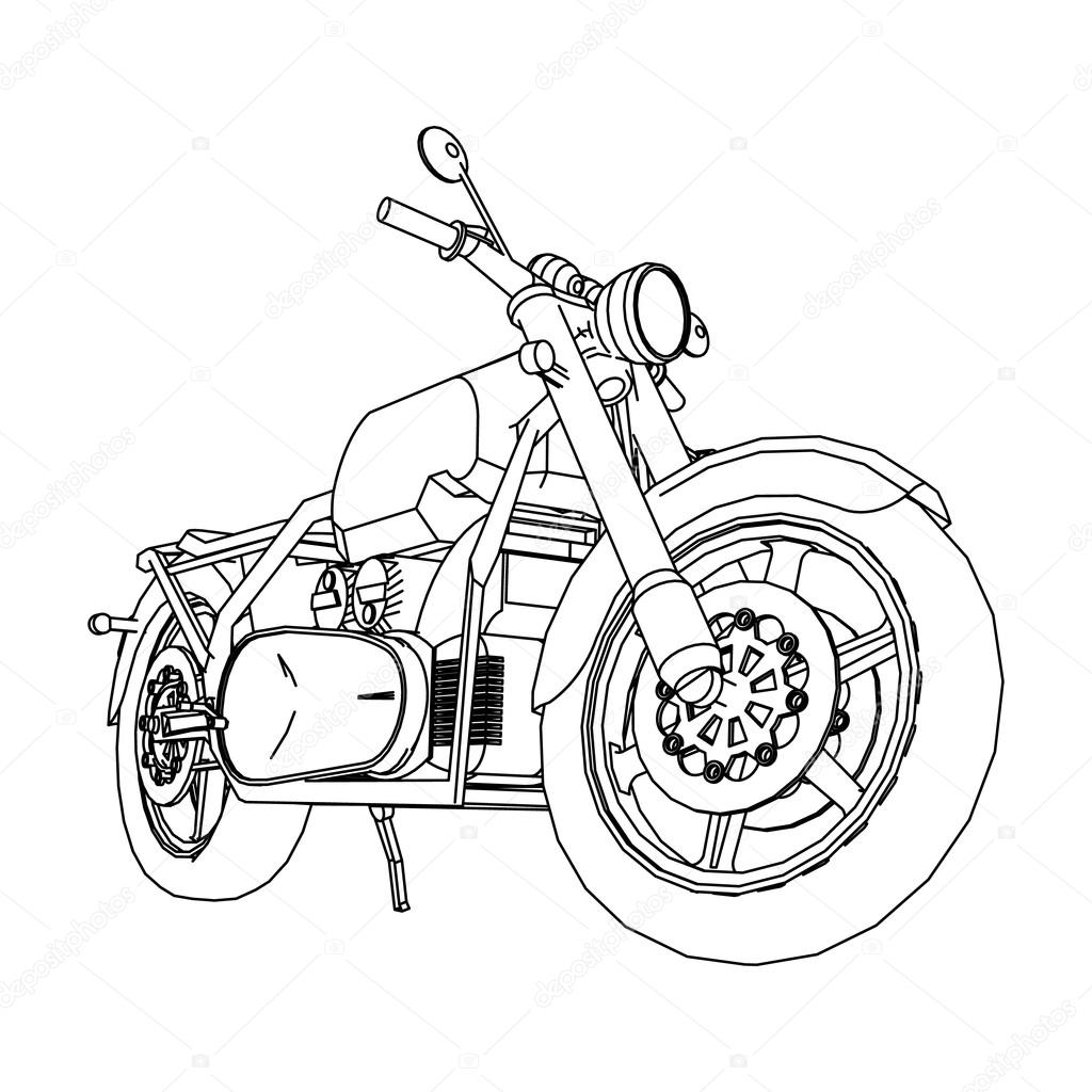 Desenho de motociclista em uma motocicleta, ilustração vetorial de contorno