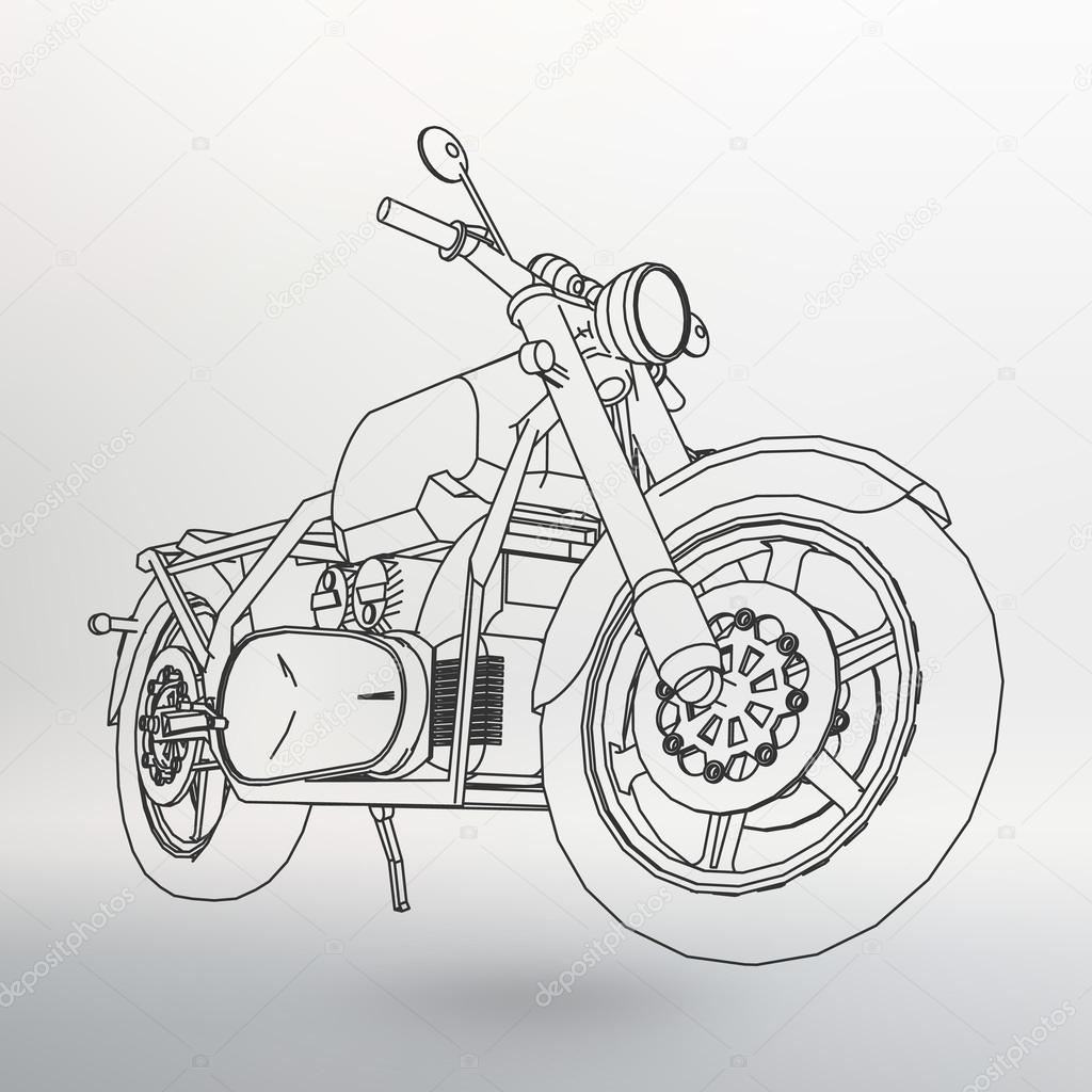 Road bike. Motorcycle in the contour lines. Silhouette of a motorcycle. The contours of the motorcycle.
