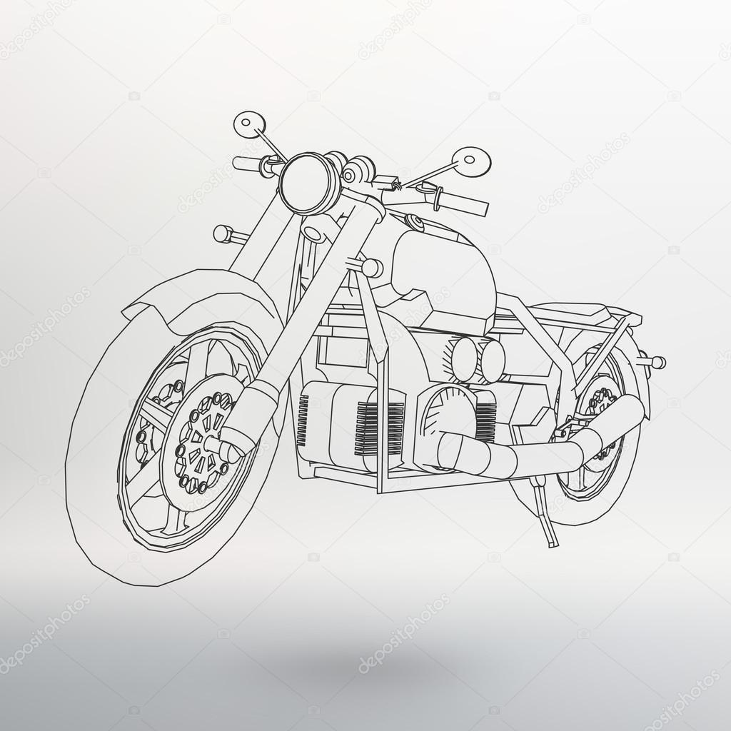 Road bike. Motorcycle in the contour lines. Silhouette of a motorcycle. The contours of the motorcycle.