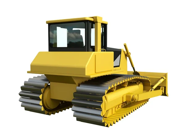 Three-dimensional raster illustration of a bulldozer. Yellow bulldozer. Construction machinery. — Stok fotoğraf