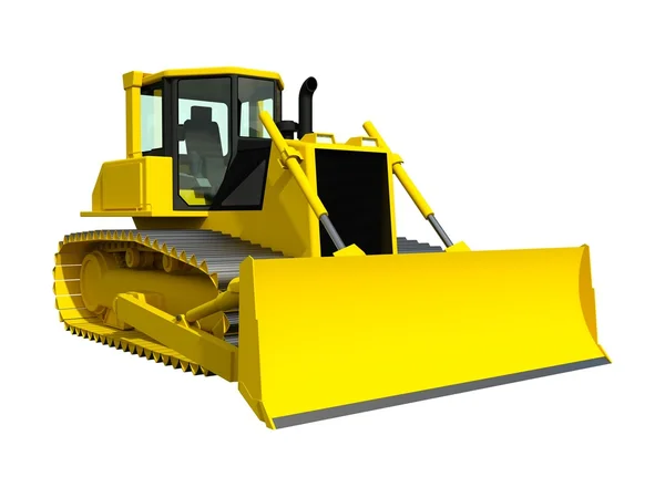 Three-dimensional raster illustration of a bulldozer. Yellow bulldozer. Construction machinery. — Stok fotoğraf