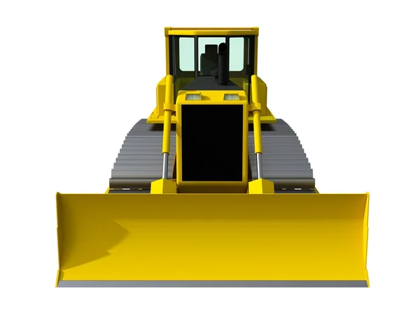 Three-dimensional raster illustration of a bulldozer. Yellow bulldozer. Construction machinery. — 스톡 사진