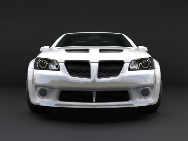 Sports car front view. The image of a sports white car on a black background. — Stock Photo, Image