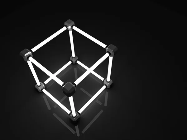형광등의 빛나는 큐브. 기하학적 처리 시설의 추상적인 구성 — 스톡 사진