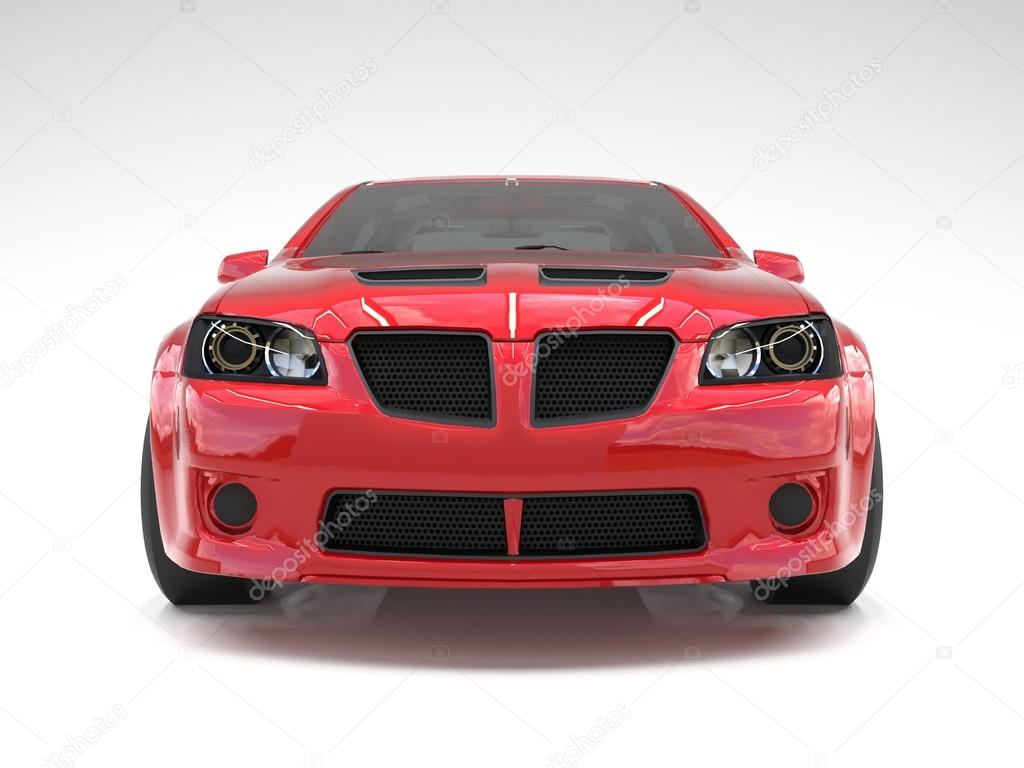 Sports car front view. The image of a sports red car on a white background.