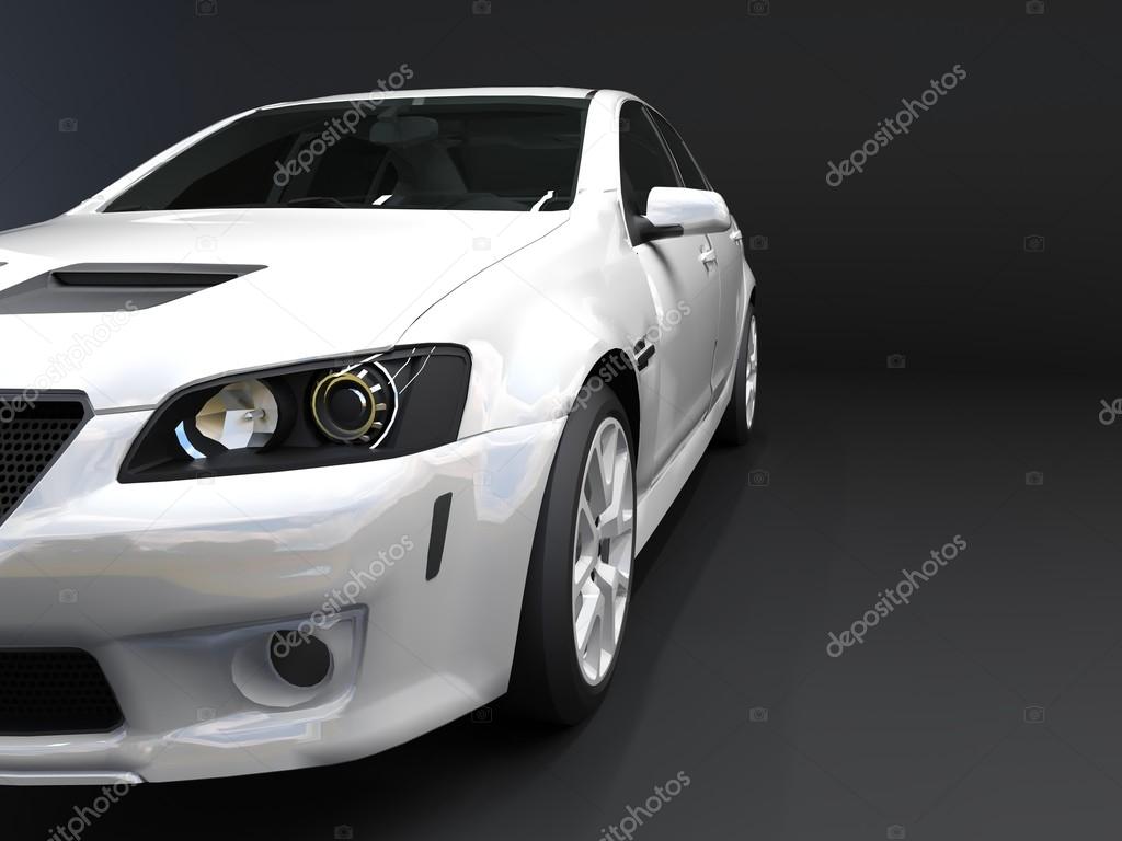 Sports car front view. The image of a sports white car on a black background.