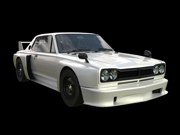 White sports coupe. White race car. Retro race. Japanese School tuning. Uniform black background. Three-dimensional model. Raster illustration. — Stockfoto