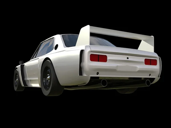 White sports coupe. White race car. Retro race. Japanese School tuning. Uniform black background. Three-dimensional model. Raster illustration. — Stock Fotó