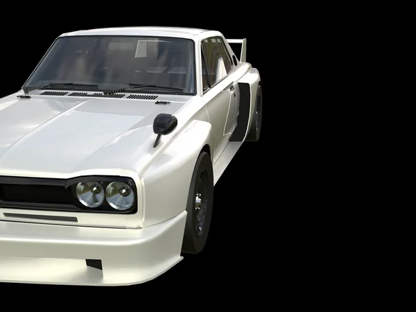 White sports coupe. White race car. Retro race. Japanese School tuning. Uniform black background. Three-dimensional model. Raster illustration. — 图库照片