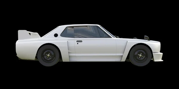 White sports coupe. White race car. Retro race. Japanese School tuning. Uniform black background. Three-dimensional model. Raster illustration. — Stockfoto