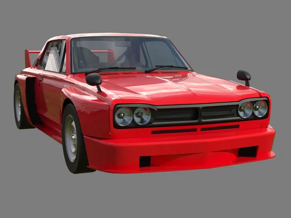 Red sports coupe. Red race car. Retro race. Japanese School tuning. Uniform gray background. Three-dimensional model. Raster illustration. — Stock fotografie