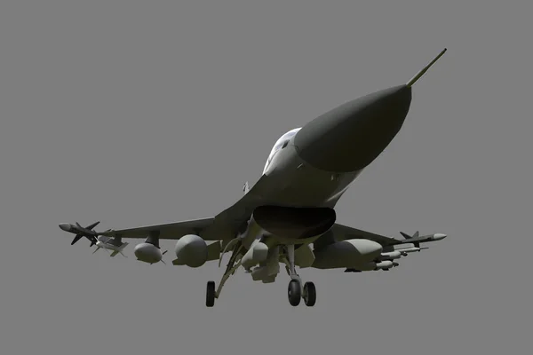 Il modello tridimensionale di un aereo militare dei paesi NATO. Aerei con munizioni complete. L'armamento dell'aereo. Illustrazione più veloce dell'aereo. Uno sfondo uniforme . — Foto Stock