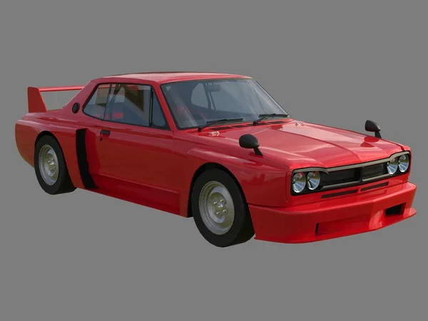 Red sports coupe. Red race car. Retro race. Japanese School tuning. Uniform gray background. Three-dimensional model. Raster illustration. — Stock Fotó
