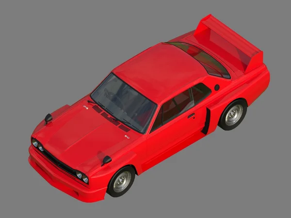 Red sports coupe. Red race car. Retro race. Japanese School tuning. Uniform gray background. Three-dimensional model. Raster illustration. — Stok fotoğraf