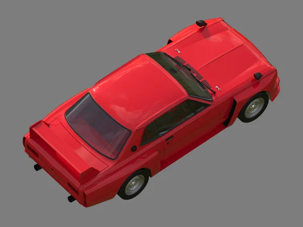 Red sports coupe. Red race car. Retro race. Japanese School tuning. Uniform gray background. Three-dimensional model. Raster illustration. — ストック写真