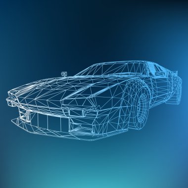 3D araba modelinin soyut yaratıcı konsept vektör arka planı. Spor araba..