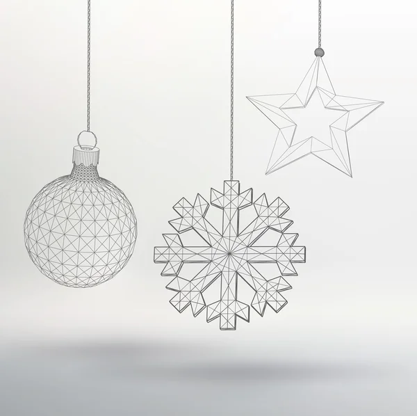 クリスマス デコレーション ボール、スター スキーマとスノーフレーク。多角形の三角形。多角形の構造のグリッド。抽象的な創造的な概念のベクトルの背景。多角形デザイン スタイル レターヘッド、パンフレット. — ストックベクタ