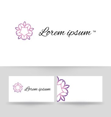 Logo design element with business card template. Floral monogram design template for company. Vector illustration.