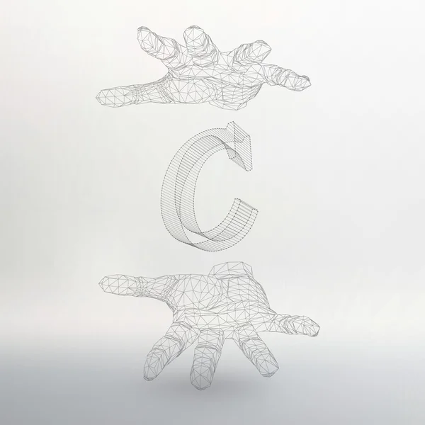 Vector illustration of letter C and hand of lines. Fonts of Mesh polygonal. The structural grid of polygons. Abstract Creative concept vector background. Molecular lattice. Polygonal design style — Stockvector