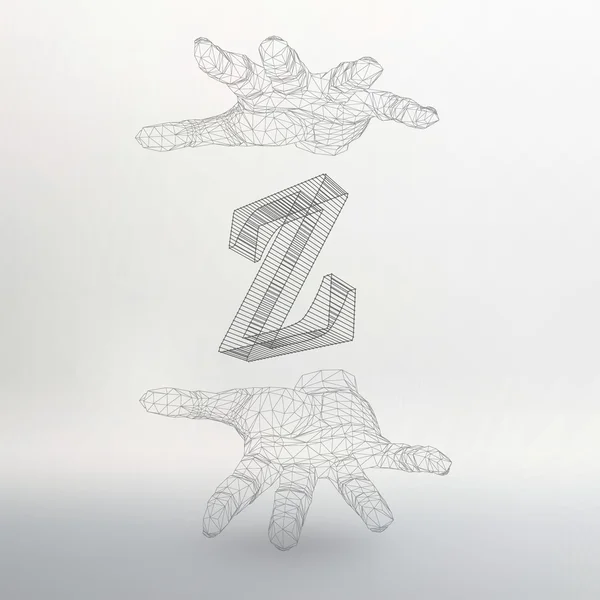 Vector illustration of letter Z and hand of lines. Fonts of Mesh polygonal. The structural grid of polygons. Abstract Creative concept vector background. Molecular lattice. Polygonal design style — Stock vektor