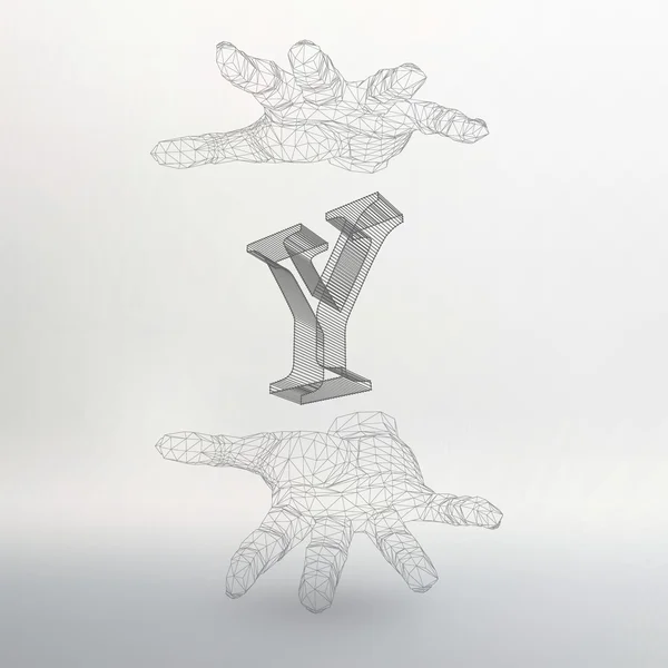 Vector illustration of letter Y and hand of lines. Fonts of Mesh polygonal. The structural grid of polygons. Abstract Creative concept vector background. Molecular lattice. Polygonal design style — Διανυσματικό Αρχείο