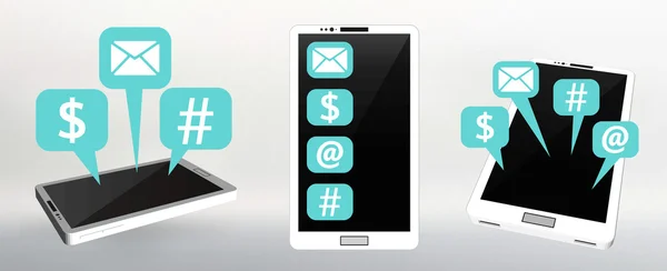 Set Flat vector illustration of modern Mobile phone with different icons. — Wektor stockowy