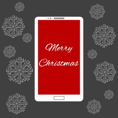 Merry Christmas dekorasyon modern cep telefonuyla düz vektör Illustration. Çokgenler yapısal kılavuz. Yaratıcı soyut kavram arka plan. Noel süsler ip asılı.