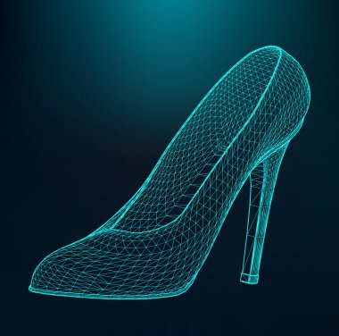 Vector illustration of women high-heeled shoes. Scope of lines and dots. Molecular lattice. The structural grid of polygons.