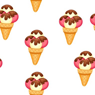 Desen dondurma vektör çizim eps 10. Arka plan doku çilek ve vanilyalı dondurma tatlı.