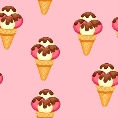 Desen dondurma vektör çizim eps 10. Arka plan doku çilek ve vanilyalı dondurma tatlı.